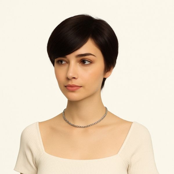 Women’s Full Wig – Bob Pixie Style with Two Bangs, Middle Part, 3D Ultra-Thin Skin