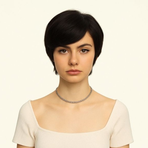 Women’s Full Wig – Bob Pixie Style with Two Bangs, Middle Part, 3D Ultra-Thin Skin