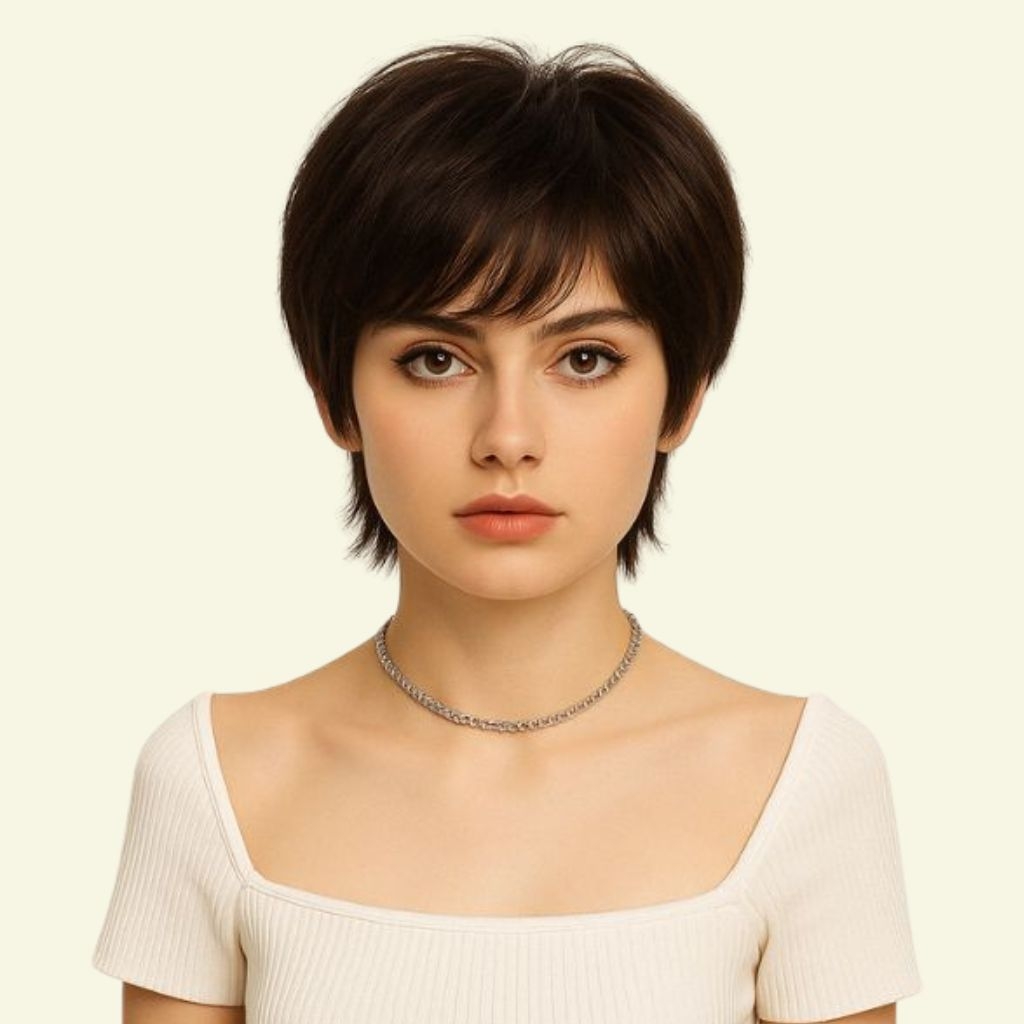 Women’s Full Wig – Short Pixie Style for Middle-Aged Women, Human Hair