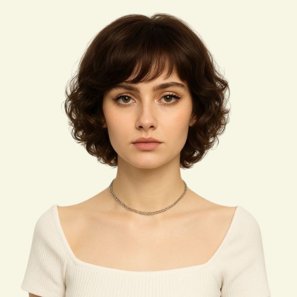 Women’s Full Wig – Short Pixie Style with Side-Swept Bangs, Ultra-Thin Skin Base