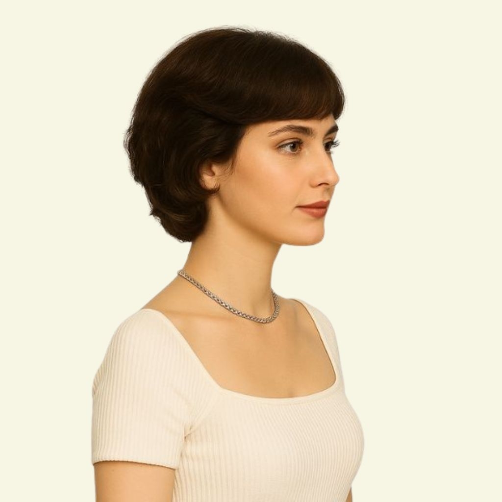 Women’s Full Wig – Short Pixie Style with Side Bangs, Ultra-Thin Skin