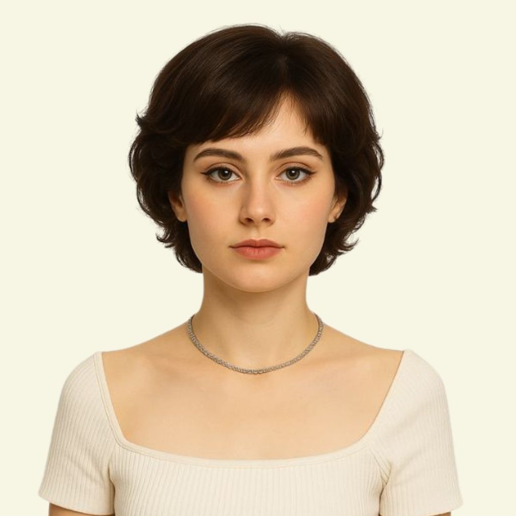 Women’s Full Wig – Short Pixie Style with Side Bangs, Ultra-Thin Skin