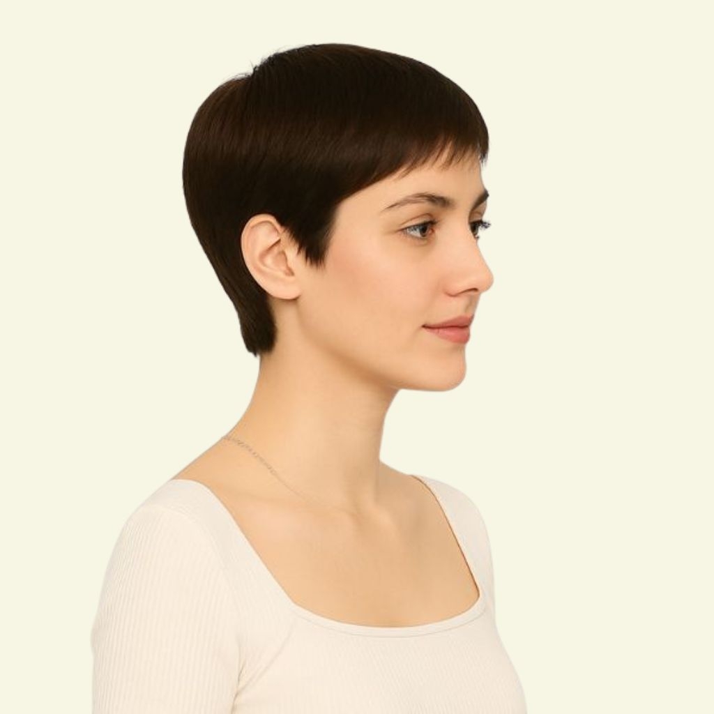 Women’s Full Wig – Middle-Aged Pixie Style with Side Bangs, Full Lace