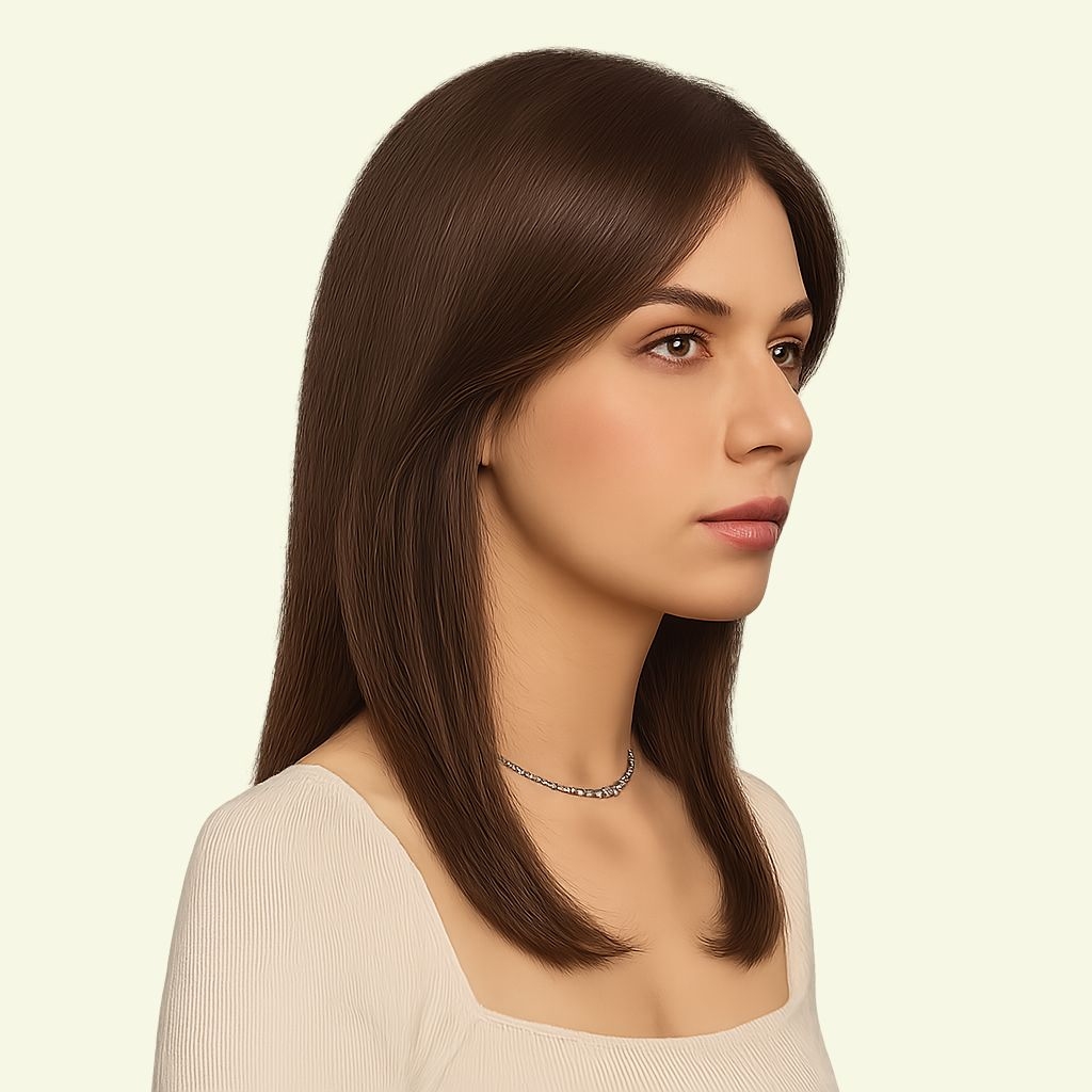 Women’s Full Wig – Layered Two Bangs, 3D Ultra-Thin Skin Base, 45cm