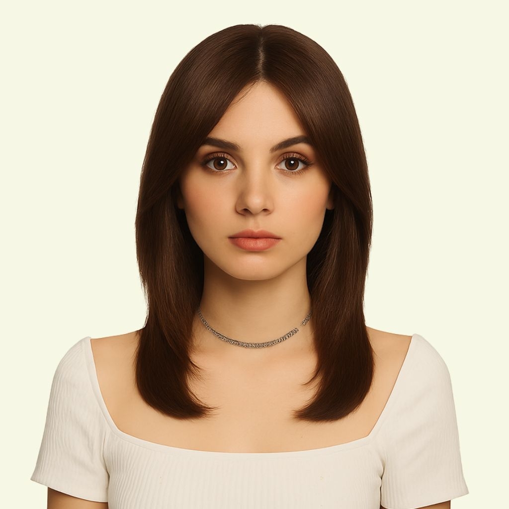Women’s Full Wig – Layered Two Bangs, 3D Ultra-Thin Skin Base, 45cm