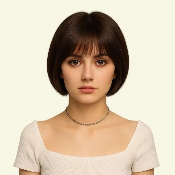 Women’s Full Wig (Human Hair) – Short Pixie Style with Wispy Bangs, 25cm