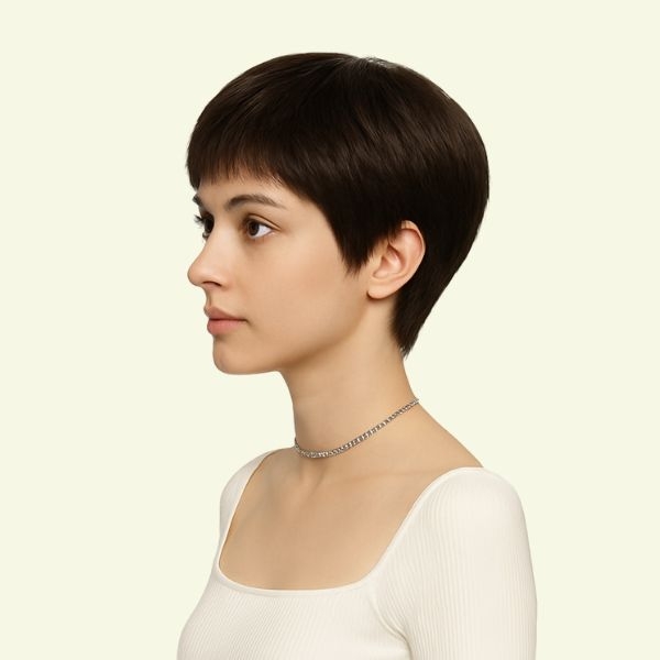 Women’s Full Wig – Short Pixie Style for Middle-Aged Women, Ultra-Thin Skin, Crown Swirl
