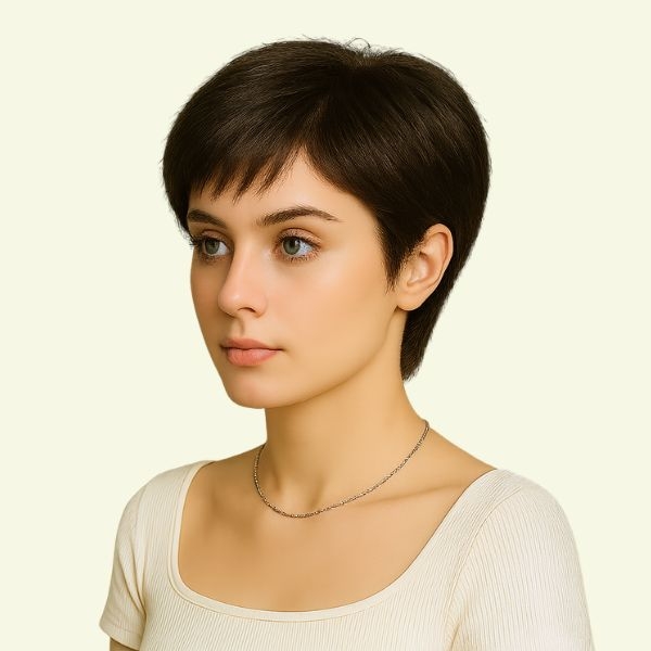 Women’s Full Wig – Pixie Style for Middle-Aged Women, Human Hair, Ultra-Thin Skin