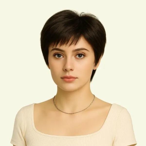 Women’s Full Wig – Pixie Style for Middle-Aged Women, Human Hair, Ultra-Thin Skin