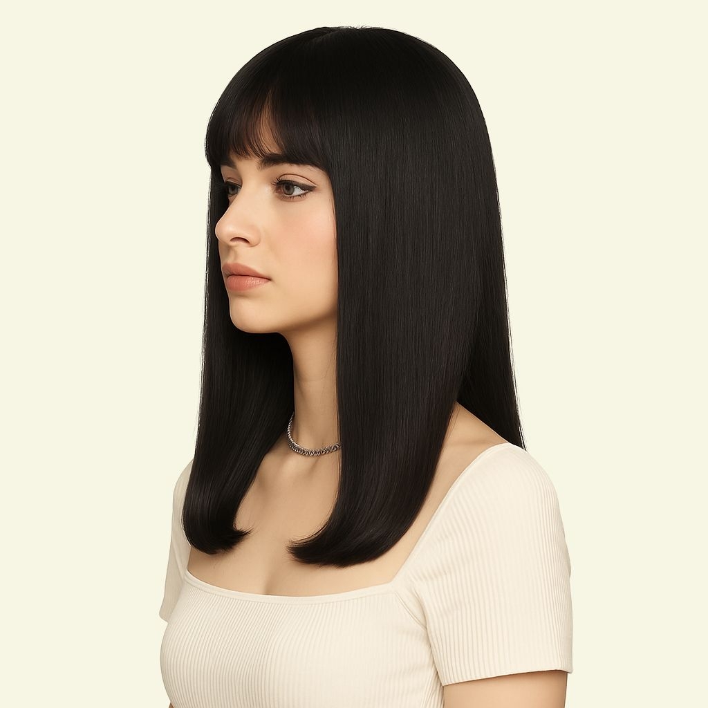 Women’s Full Wig – Inward-Curved Ends Style, Skin Base Size 7x10cm, 40cm