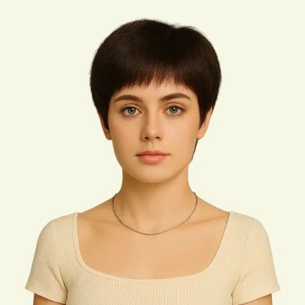Women’s Full Wig – Pixie Style for Middle-Aged Women, Human Hair, Ultra-Thin Skin