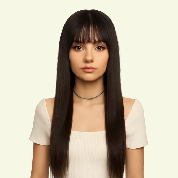 Women’s Full Wig – Ultra-Thin Skin, Wispy Bangs, Length 60cm