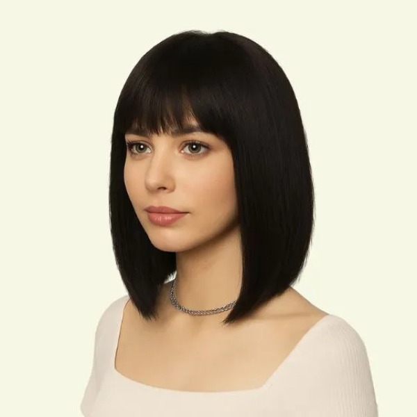Women’s Full Wig – 4D Ultra-Thin Skin, Short Inward-Curved Shoulder-Length Style, 35cm