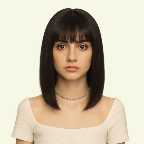 Women’s Full Wig – 4D Ultra-Thin Skin, Short Inward-Curved Shoulder-Length Style, 35cm