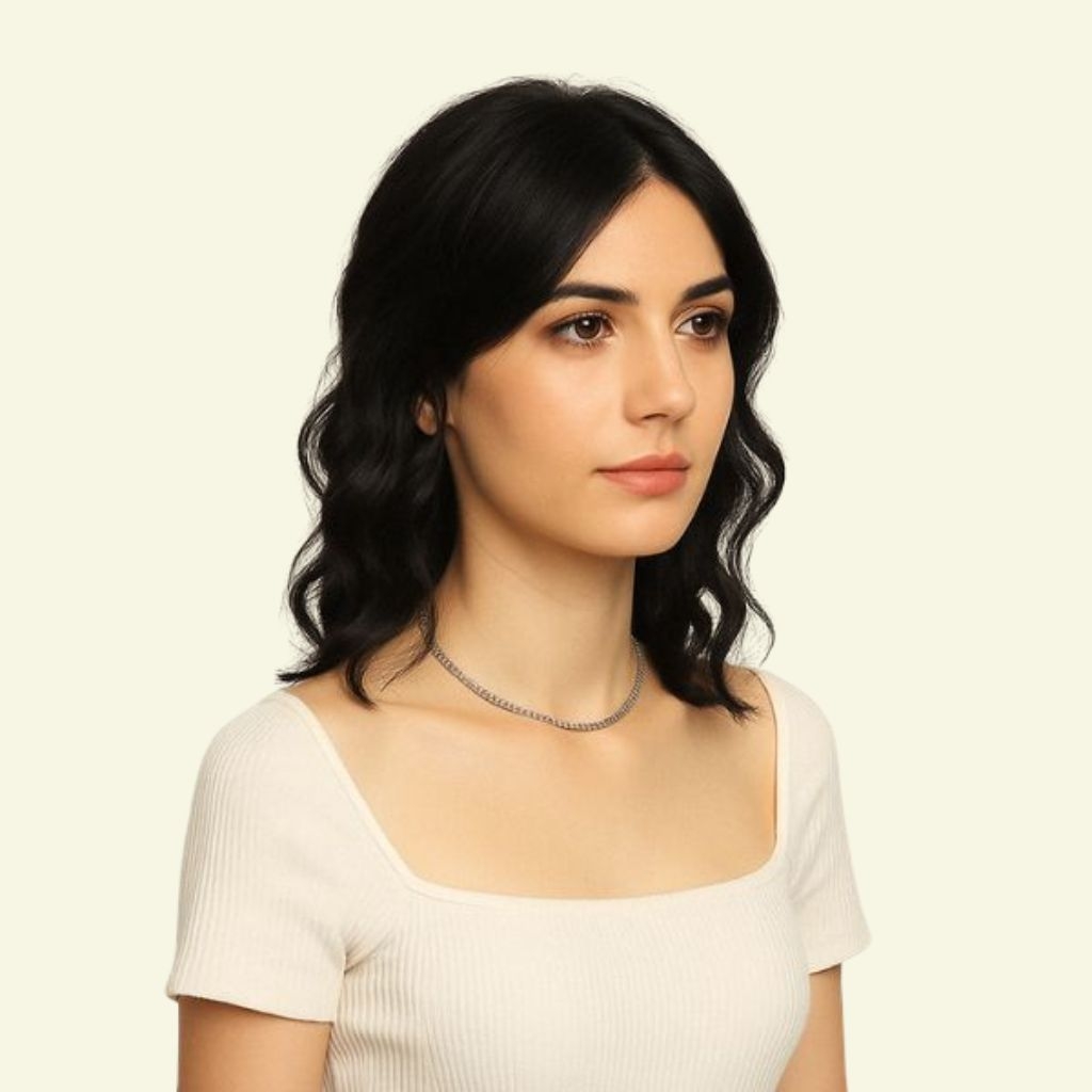 Women’s Top Hairpiece – 4D Ultra-Thin Skin, Curly, Two Bangs, 35cm