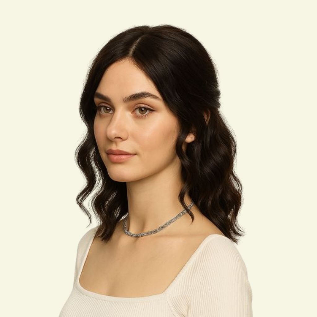 Women’s Top Hairpiece – 3D Ultra-Thin Skin, Curly, Two Bangs, 35cm