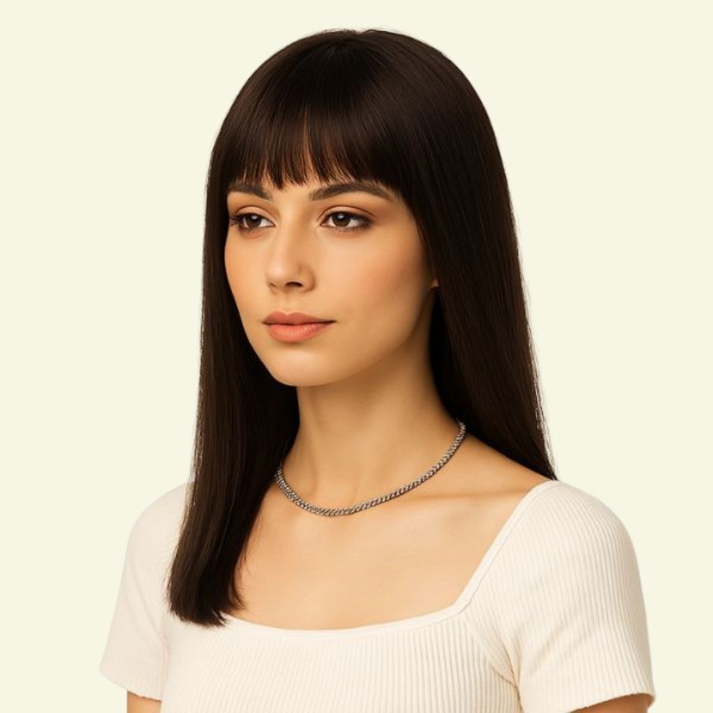 Women’s Top Hairpiece – 3D Ultra-Thin Skin, Wispy Bangs, Size 15x15cm