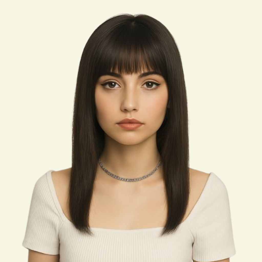 Women’s Top Hairpiece – 3D Ultra-Thin Skin, Wispy Bangs, Size 15x15cm