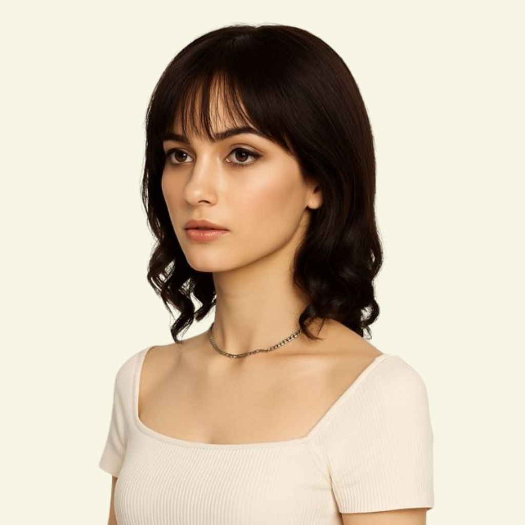 Women’s Hair Topper – 3D Ultra-Thin Skin, Curly Wispy Bangs, 35cm