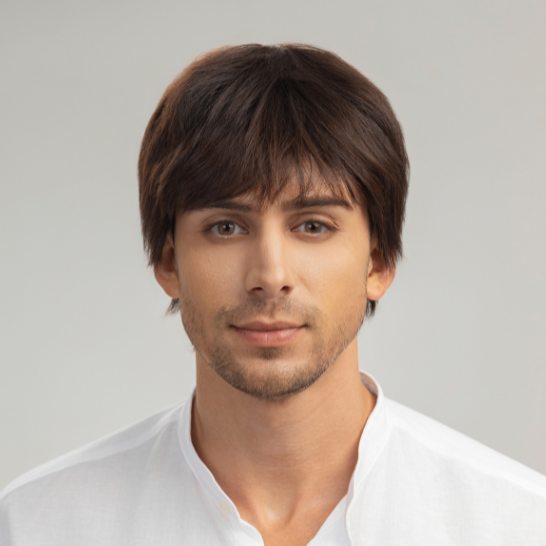 Men’s Full Wig – Layered Style with Side-Swept Bangs, Chocolate Brown