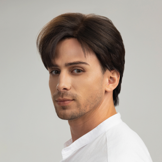 Men’s Full Wig – 7/3 Side Part, Slicked Down Style, Dark Brown