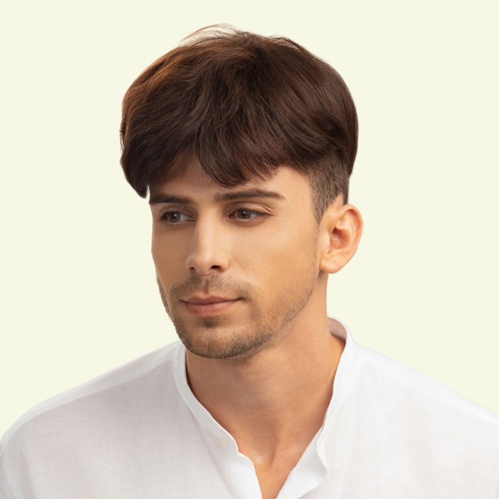 Men’s Top Hair System – Two Bangs, Chocolate Brown