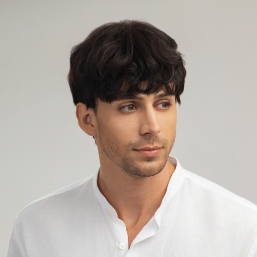 Men’s Full Wig – Curly Layered Style, Dark Brown