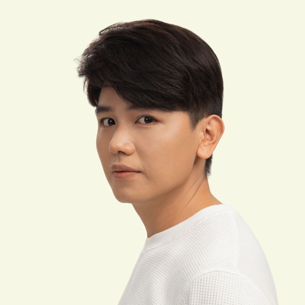 Men’s Top Hair System – Basic Two-Bangs Style, Dark Brown