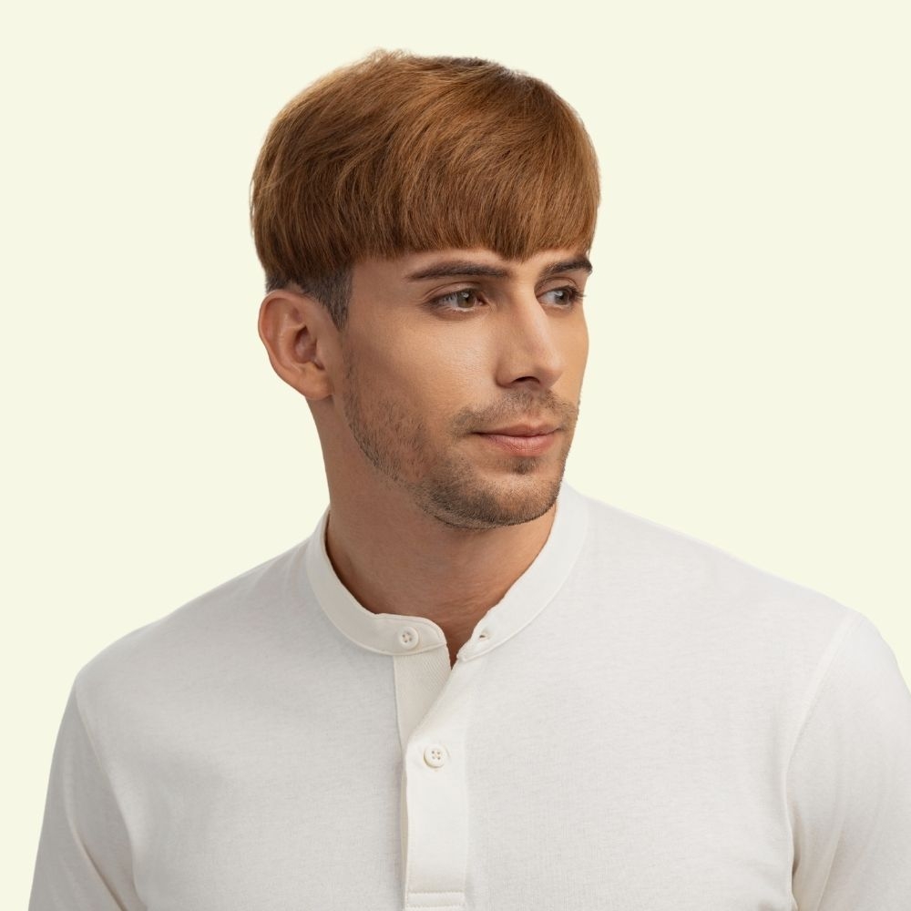 Men’s Top Hair System – Basic Side-Swept Style, Golden Brown