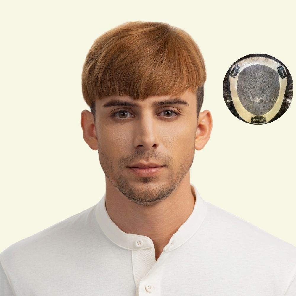 Men’s Top Hair System – Basic Side-Swept Style, Golden Brown