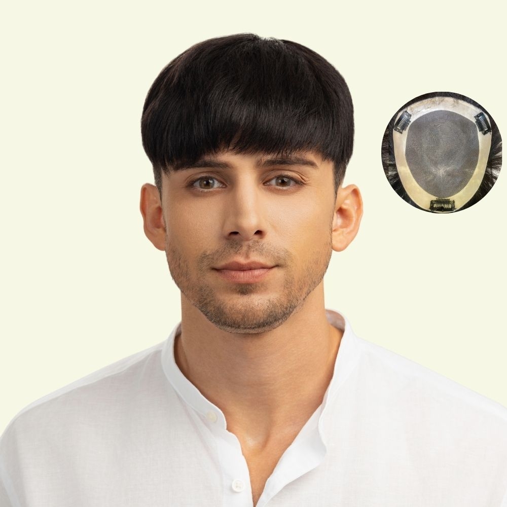 Men’s Top Hair System – 3D Ultra-Thin Skin, Layered Bowl Fringe, Dark Brown