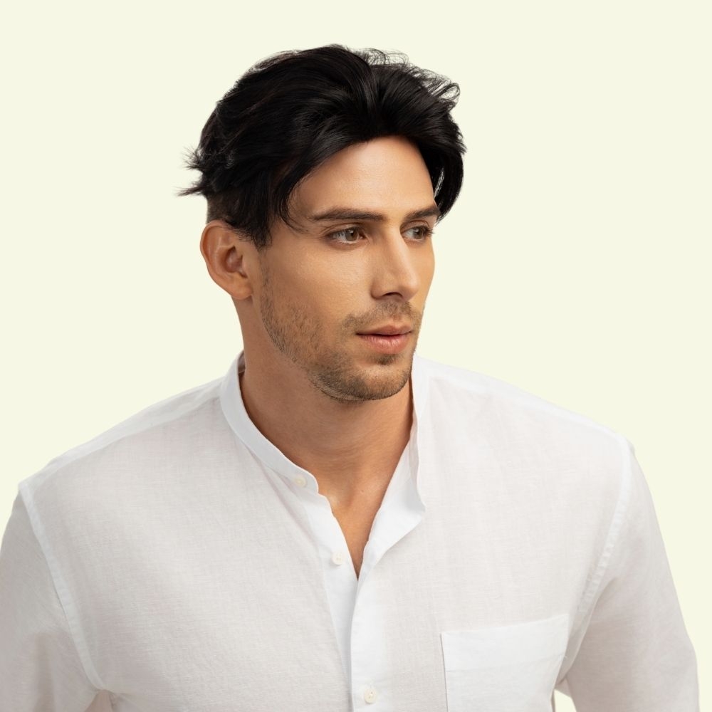 Men’s Top Hair System – 3D Ultra-Thin Skin, Layered Wispy Bangs, Dark Brown