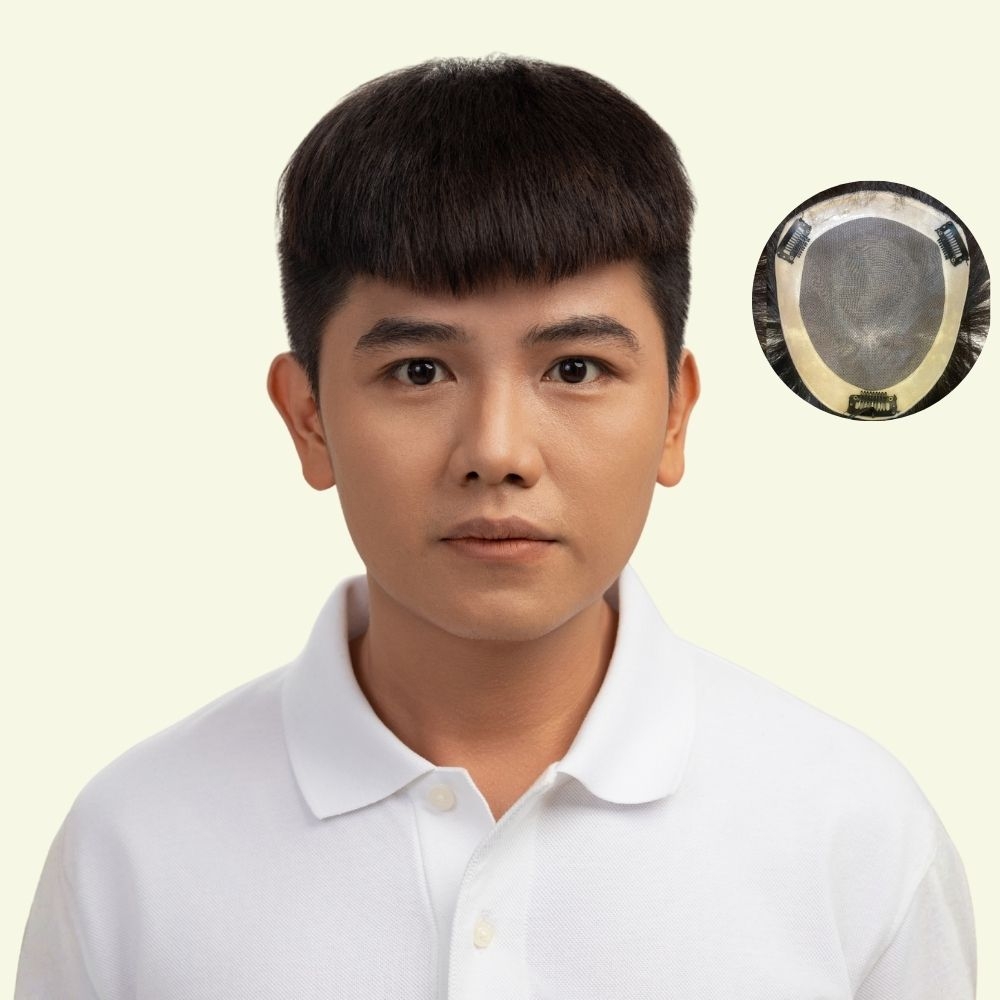 Men’s Top Hair System – 3D Ultra-Thin Skin, Mohican Style, Dark Brown