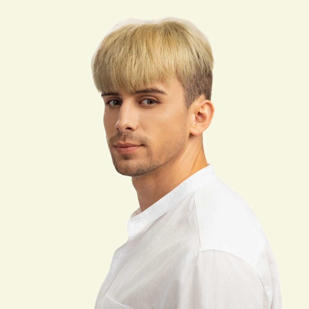 Men’s Top Hair System – 3D Ultra-Thin Skin, Platinum Blonde Layered Style