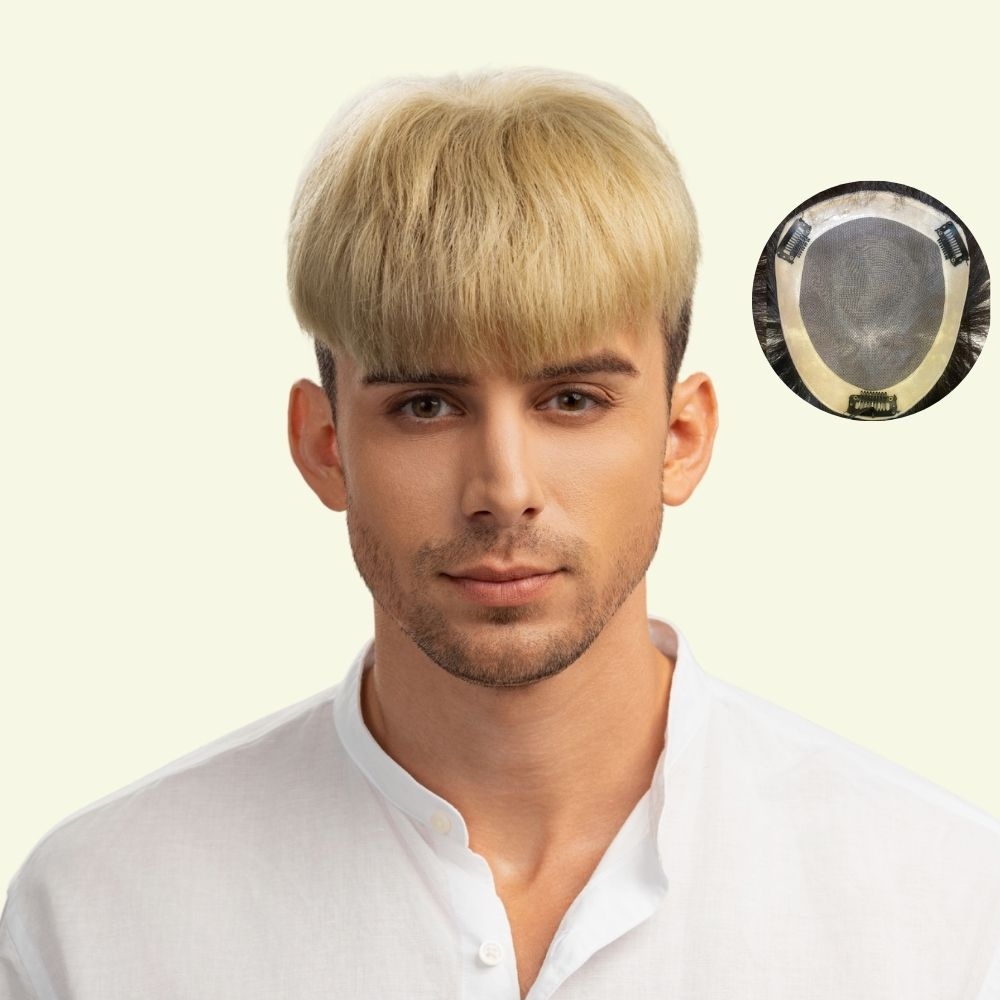 Men’s Top Hair System – 3D Ultra-Thin Skin, Platinum Blonde Layered Style