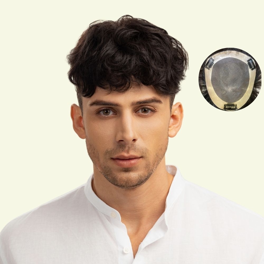 Men’s Top Hair System – Wavy Style, Dark Brown