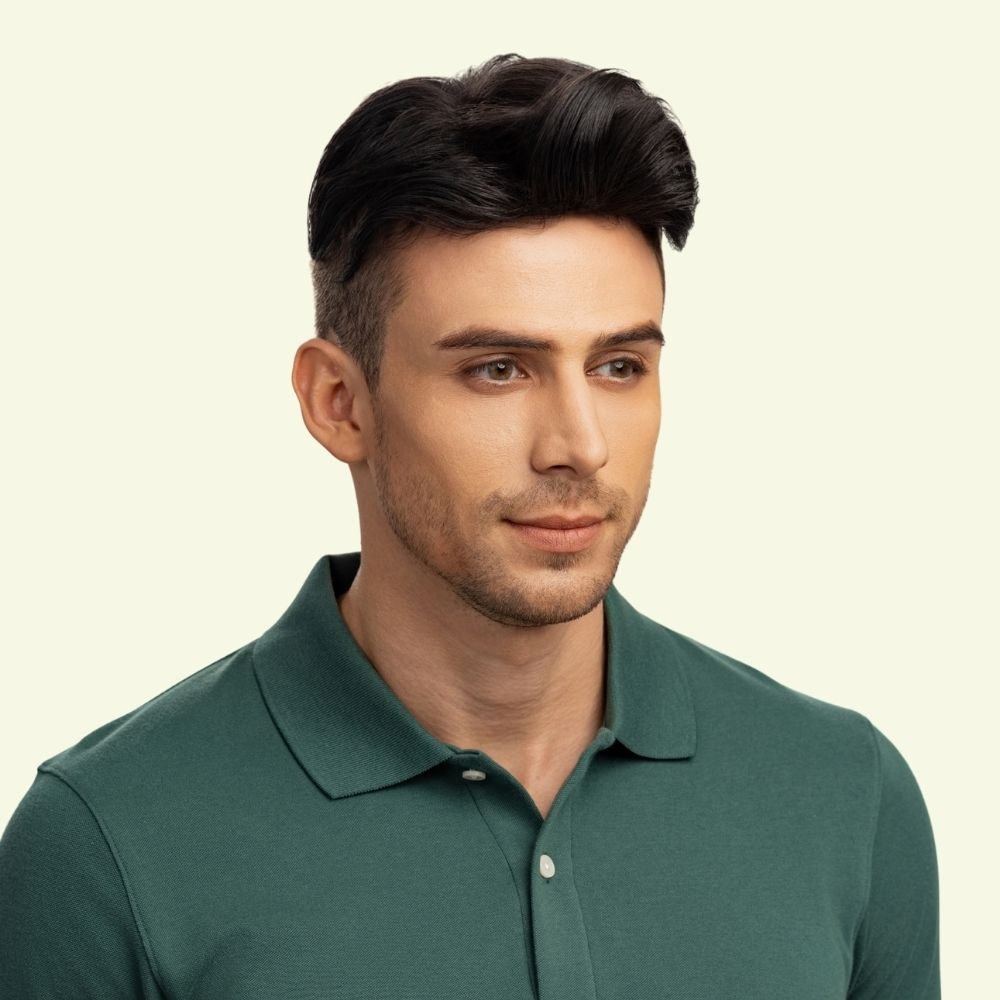 Men’s Top Hair System – Undercut Fringe Style, Dark Brown