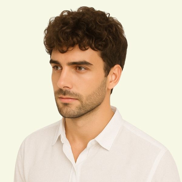 Men’s Full Wig – Layered Curly Style, Human Hair