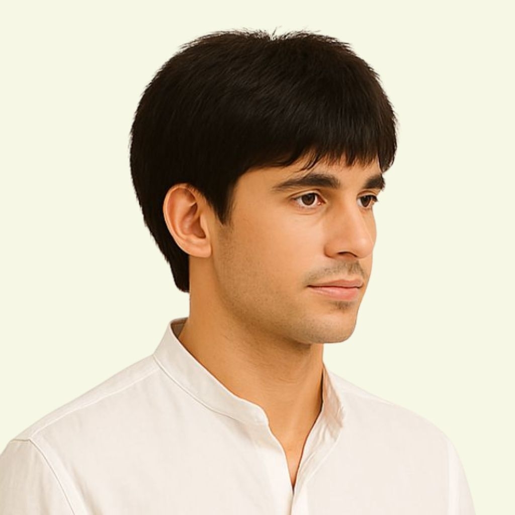 Men’s Full Wig – Crown Swirl with Mullet Cut, Human Hair