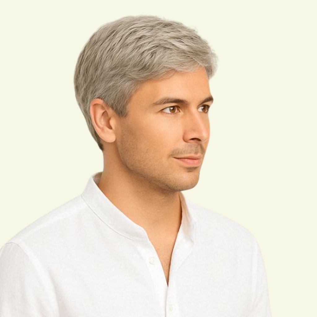 Men’s Full Wig – European Curly Side Part Style, Human Hair