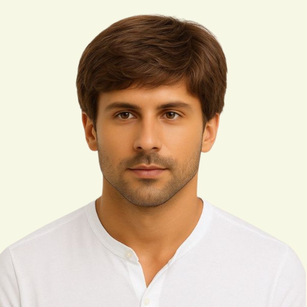 Men’s Full Wig – Curly Style, Side-Combed to One Side