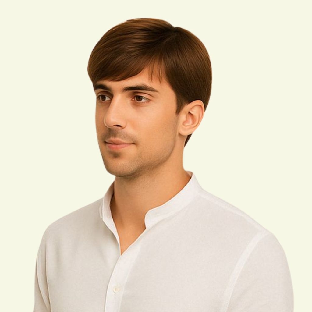 Men’s Full Wig – European Curly Mullet Style, Human Hair