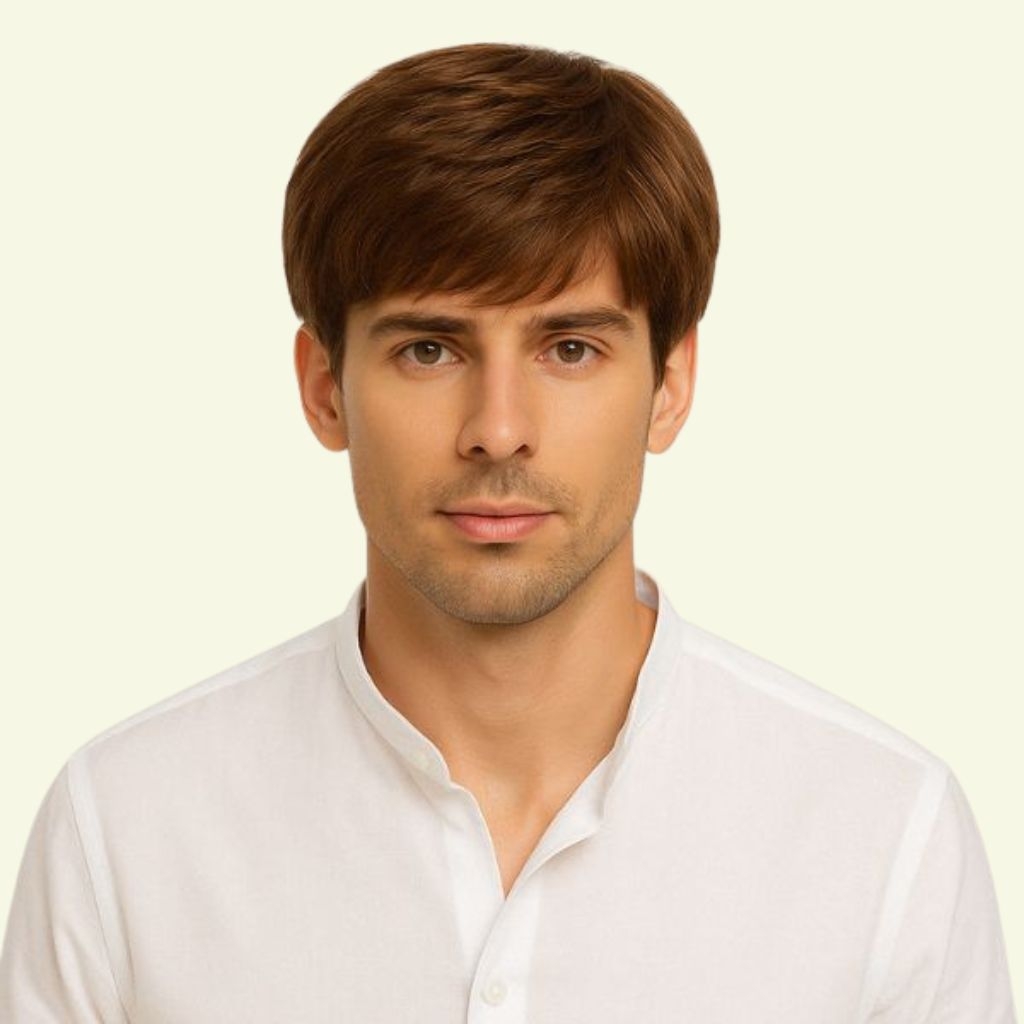 Men’s Full Wig – European Curly Mullet Style, Human Hair