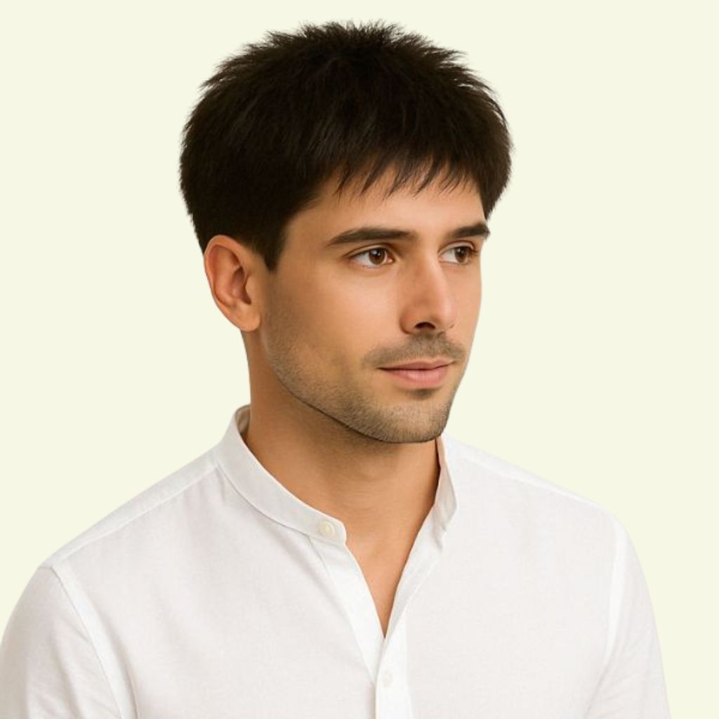 Men’s Hair System – Short Mullet Style, Human Hair