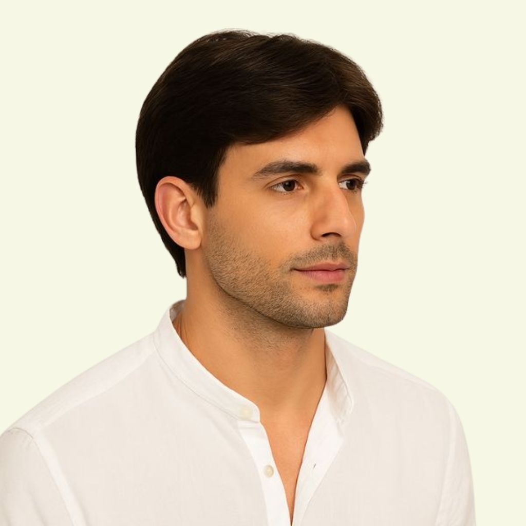 Men’s Full Wig – Two Bangs Style, Human Hair