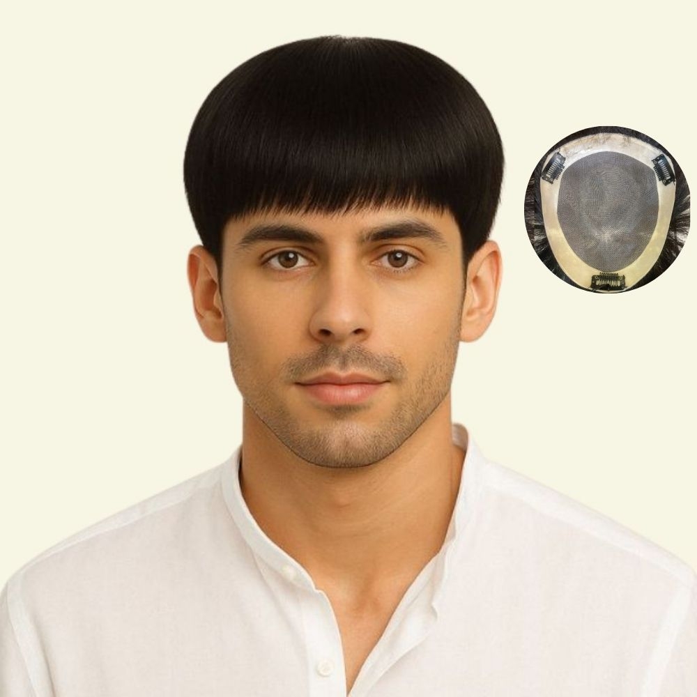 Men’s Hair System – Crown Swirl Mullet Style, Human Hair
