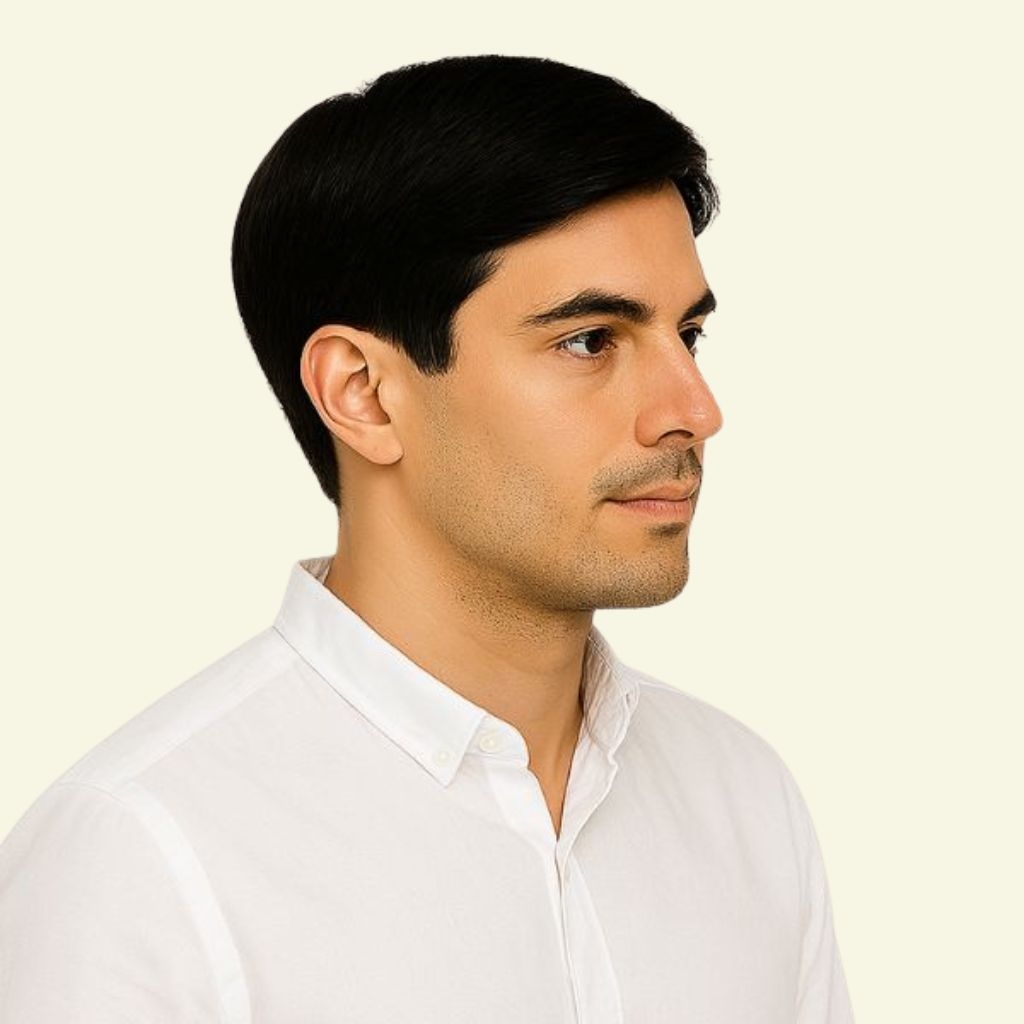 Men’s Hair System – Two Bangs Style, 8/2 Part, Human Hair