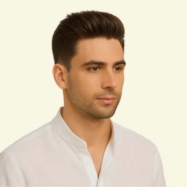 Men’s Hair System – Pompadour Style, Human Hair