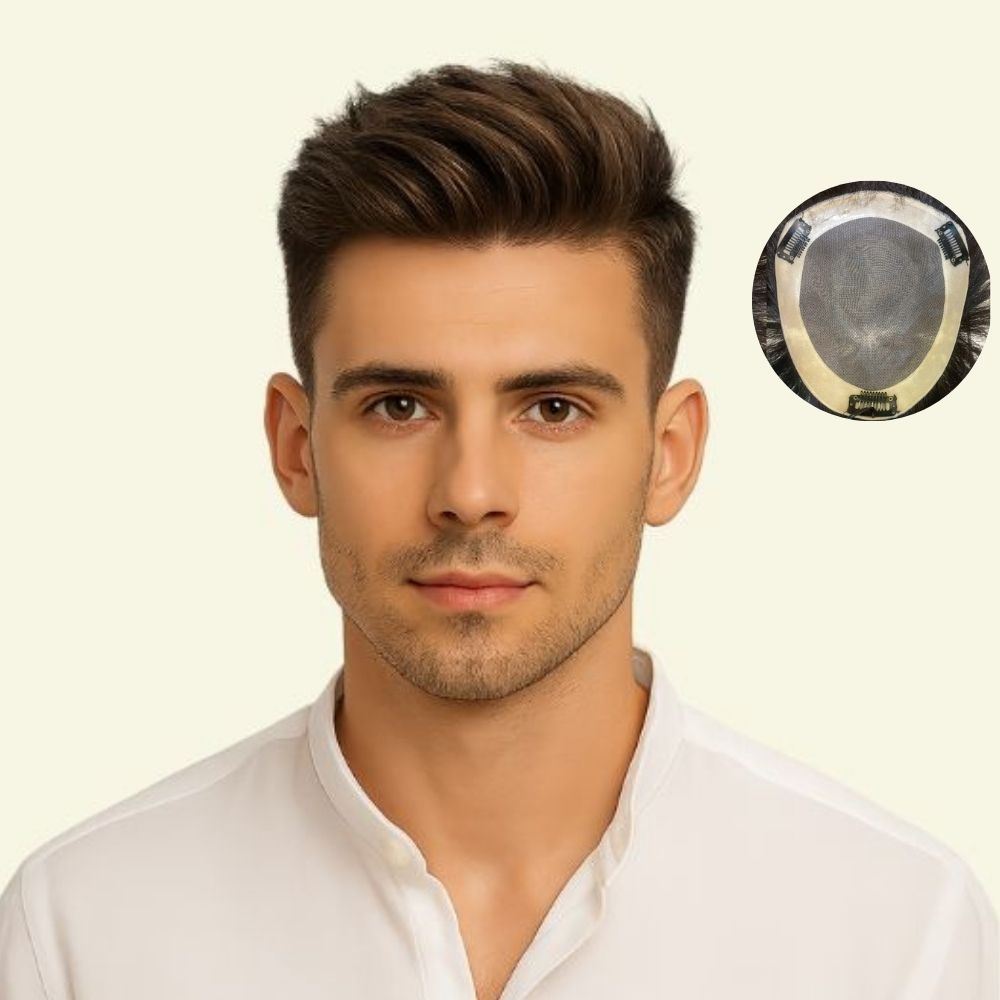 Men’s Hair System – Pompadour Style, Human Hair