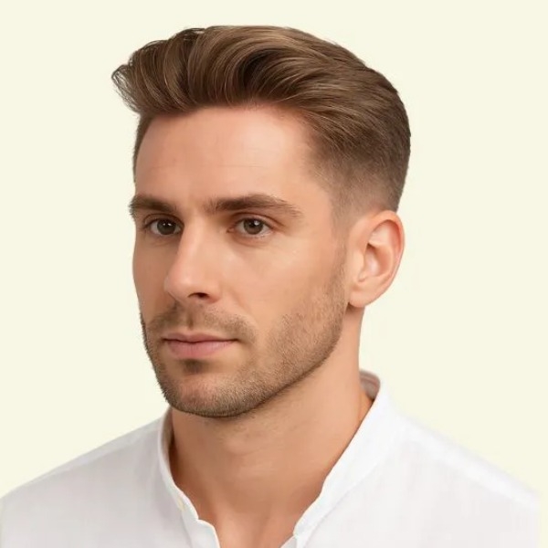 Men’s Hair System – European Slicked-Back Style, Human Hair